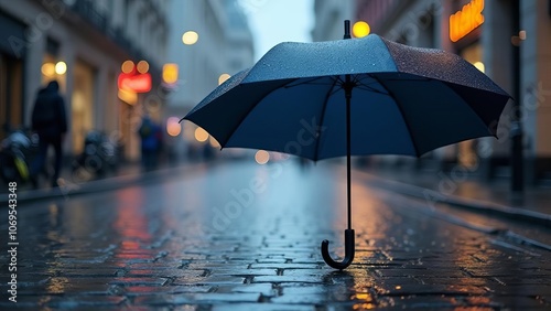 Wallpaper Mural Umbrella in City Rain with Reflections, Urban Weather Scene Professional Photography Torontodigital.ca