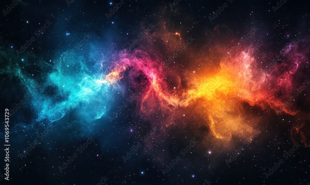 Obraz premium A breathtaking view of outer space with colorful nebulae and radiant starlight illuminating the dark cosmos, a sense of vast beauty