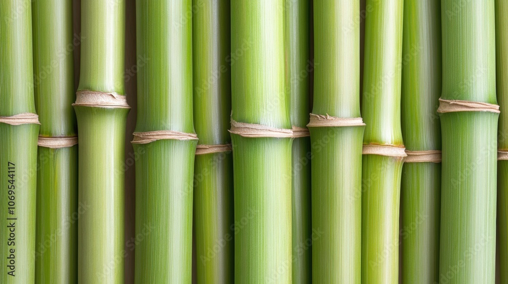 Close-up of vibrant green bamboo stalks with textured natural segments