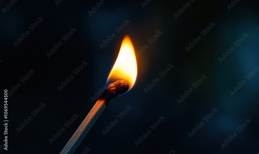 A match igniting with a bright flame against a dark background in a moody atmosphere at night A match igniting with a bright flame against a dark background in a moody atmosphere at night
