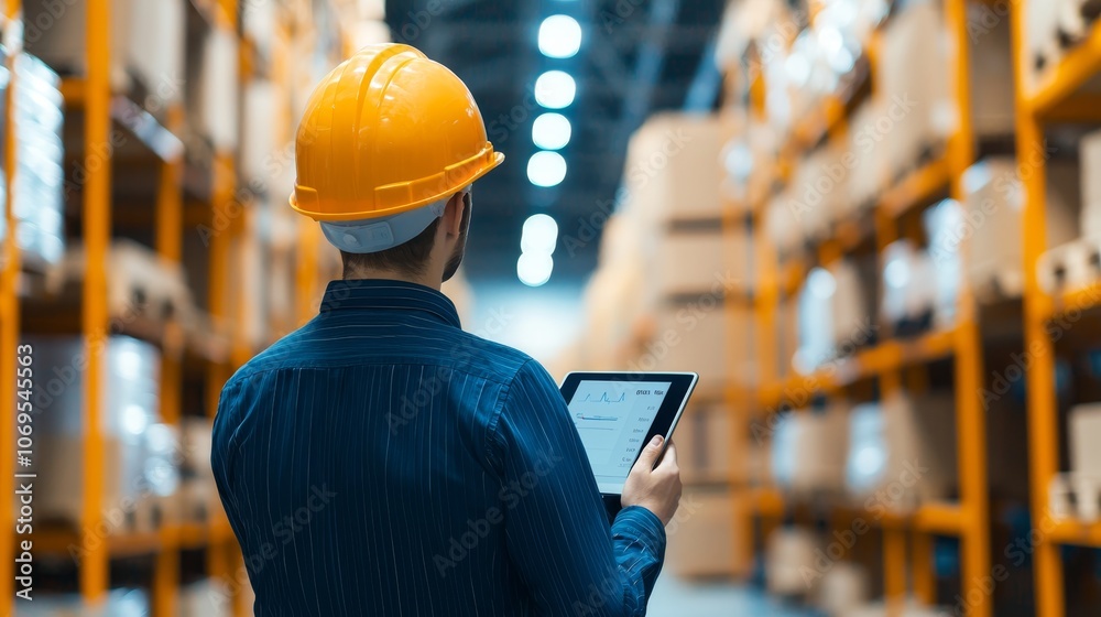 Modern Civil Engineer in Hard Hat Analyzing Infrastructure Costs with Tablet