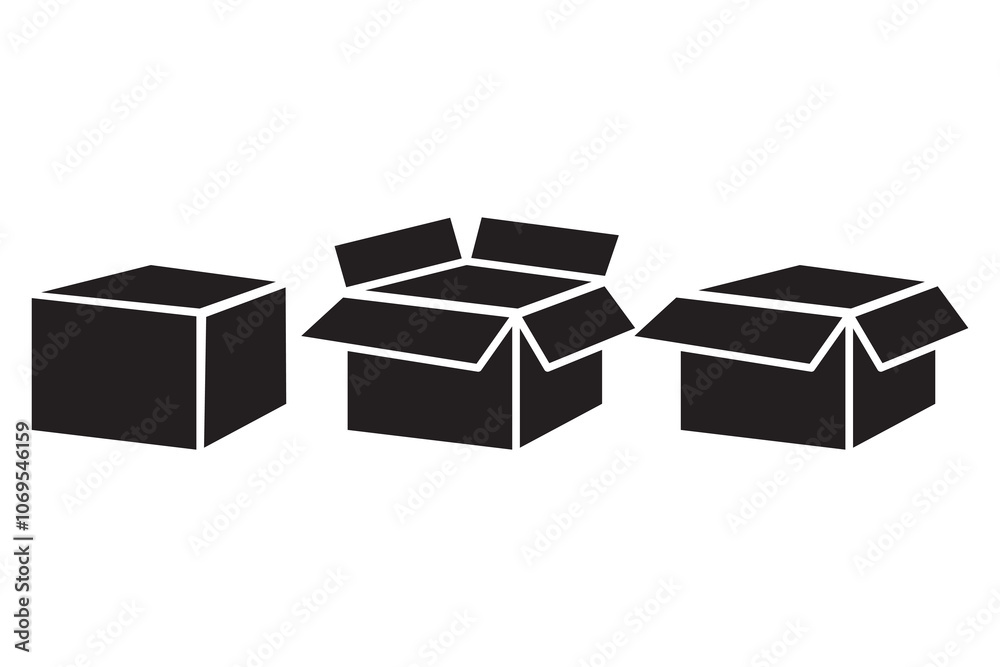 Box icon. Open and closed boxes. Packaging symbol set. Vector illustration. Box icon. Open and closed boxes. Packaging symbol set. Vector illustration.