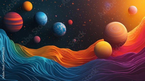 Colorful 3D Model of the Solar System Planets