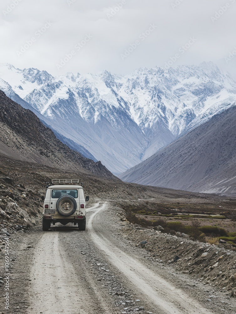 Adventure friends sharing a road trip in 4x4 in mountain range Adventure friends sharing a road trip in 4x4 in mountain range