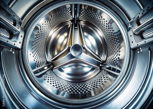 Inside View of an Empty Washing Machine Drum: Clean and Spacious Appliance Interior Ideal for Product Photography and Home Appliance Marketing photo