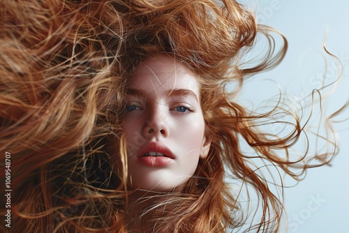 Vibrant Red Hair with Frizz and Movement photo