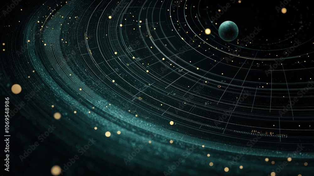 Abstract cosmic galaxy with interstellar rings and glowing particles Abstract cosmic galaxy with interstellar rings and glowing particles