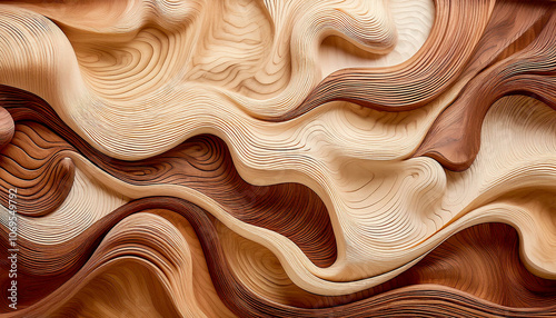 Wood Grain Background. Organic illustration with fluid wood veins and knots, featuring wavy and sinuous patterns. Natural textures ideal for elegant backgrounds.