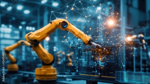 An industrial smart factory 4.0 concept utilizing heavy automation robot arms