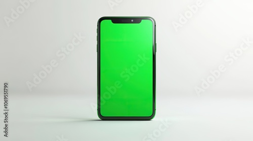 A mobile phone showcasing a vertical green screen using chroma key technology, isolated on a plain white background.