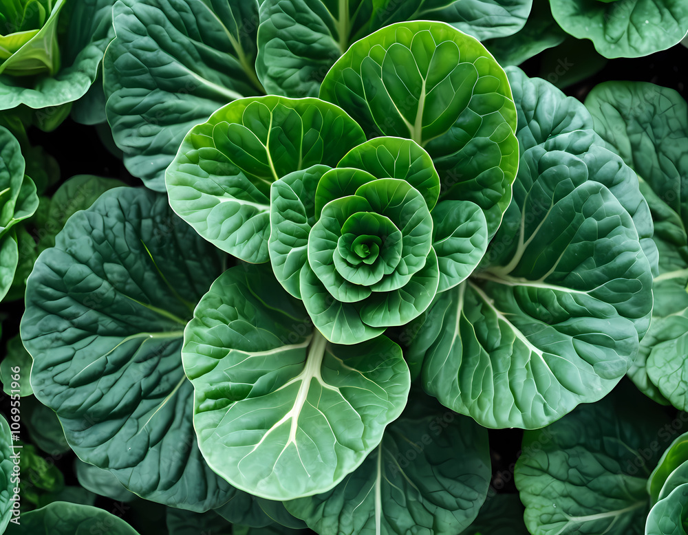 Close Up Detail of Tatsoi Plant from the Top View Close Up Detail of Tatsoi Plant from the Top View
