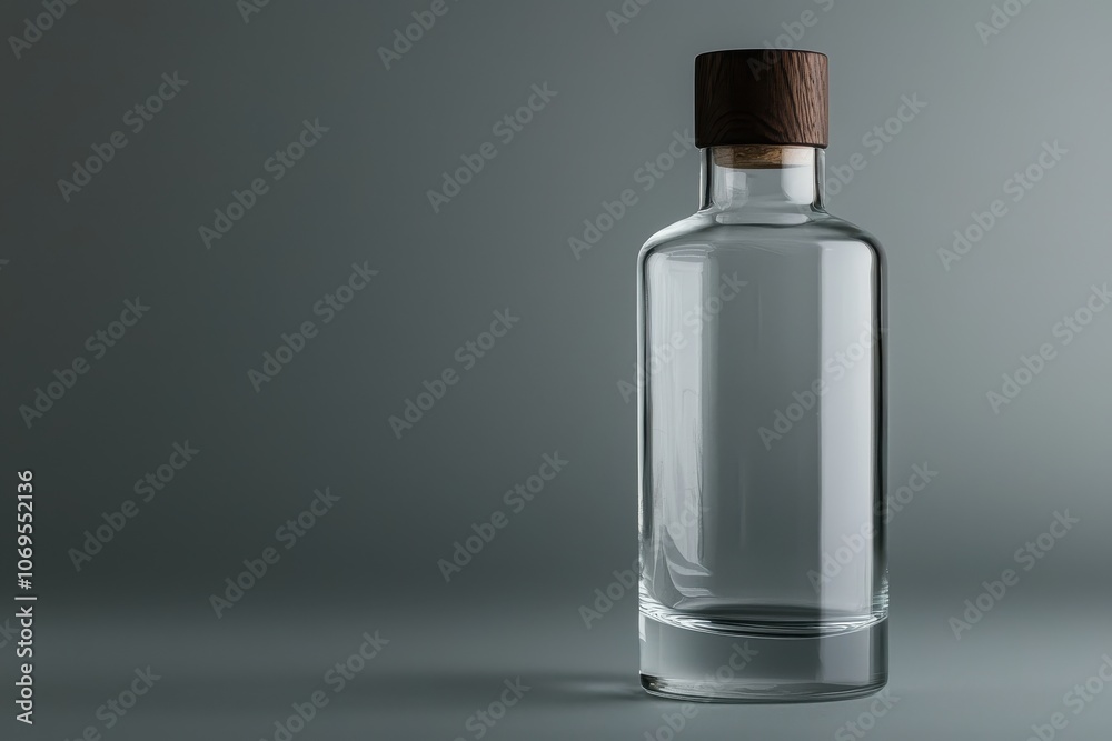Elegant Transparent Gin Bottle with Wooden Cap Elegant Transparent Gin Bottle with Wooden Cap