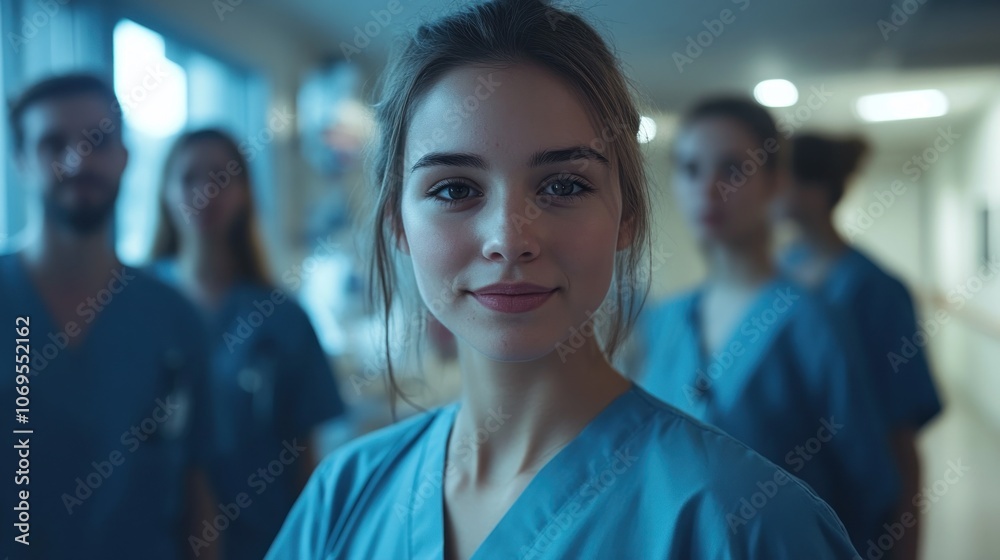 Smiling Nurse in Hospital Corridor Smiling Nurse in Hospital Corridor