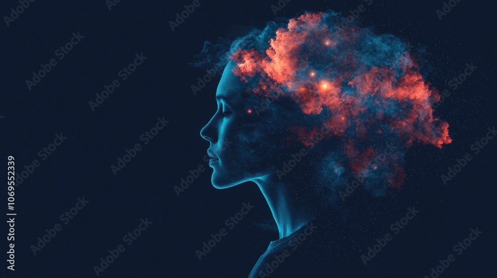 Woman with cosmic hair of vibrant nebulae and night sky Woman with cosmic hair of vibrant nebulae and night sky