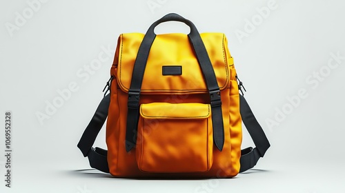 A mockup of a yellow backpack shown from the front, isolated on a white background and rendered in vector format for clarity.