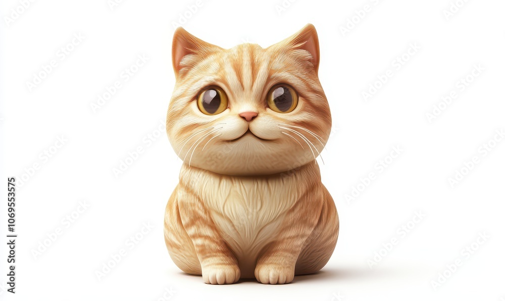 Fototapeta premium Charming vector-style cat figurine illustrated from a detailed front view, set against a white background for versatile illustration use.