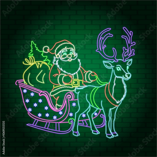 neon santa is carried by a reindeer.ai