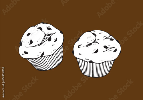 チョコチップの入ったカップケーキのイラスト