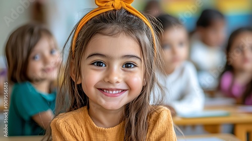 The classroom is a colorful and vibrant space, filled with children from diverse cultural and ethnic backgrounds