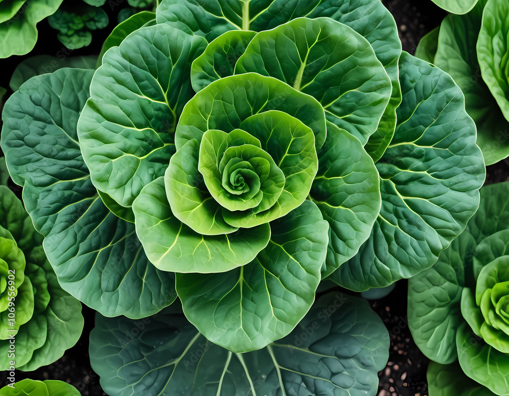 Close Up Detail of Tatsoi Plant from the Top View Close Up Detail of Tatsoi Plant from the Top View