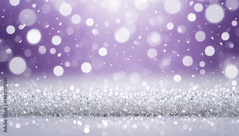 Obraz premium Glittering purple bokeh background with shimmering white snowflakes