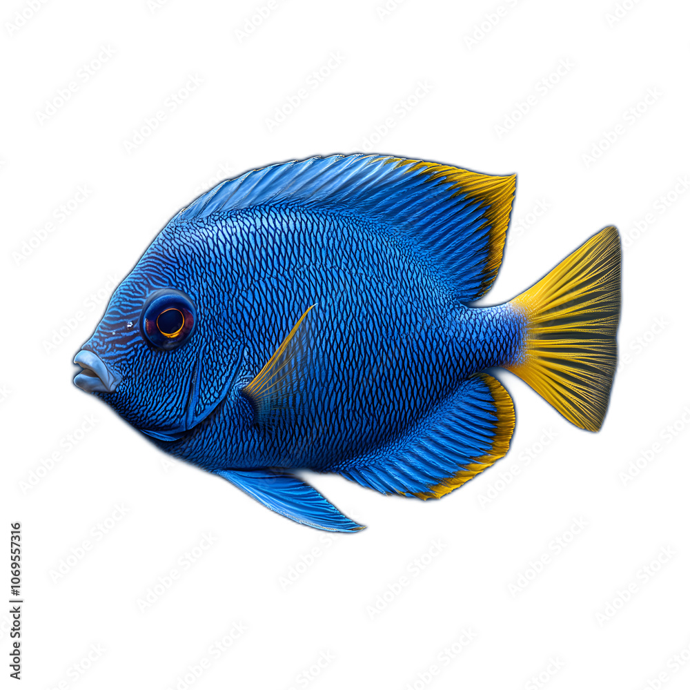 Naklejka premium Vibrant Blue Fish with Yellow Fin for Aquatic Design