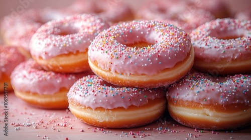 Delicious Pink Frosted Donuts with Colorful Sprinkles Collection