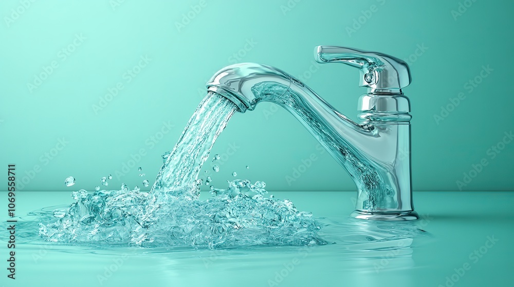 A realistic depiction of water flows from a faucet in a vector illustration, perfect for plumbing or water-related designs. A realistic depiction of water flows from a faucet in a vector illustration, perfect for plumbing or water-related designs.