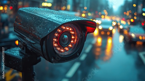 A representation of smart camera solutions focuses on automated recognition and vehicle speed detection, promoting adherence to traffic regulations.