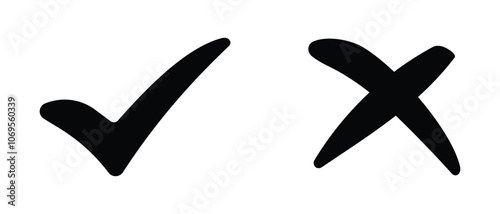 cross symbol and check mark icon isolated on a transparent background