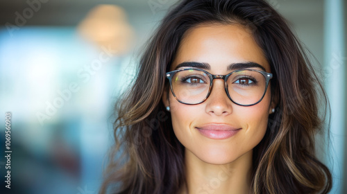 Woman with long brown hair wearing glasses and smiling. Free Download Woman with long brown hair wearing glasses and smiling. - GFXLoad