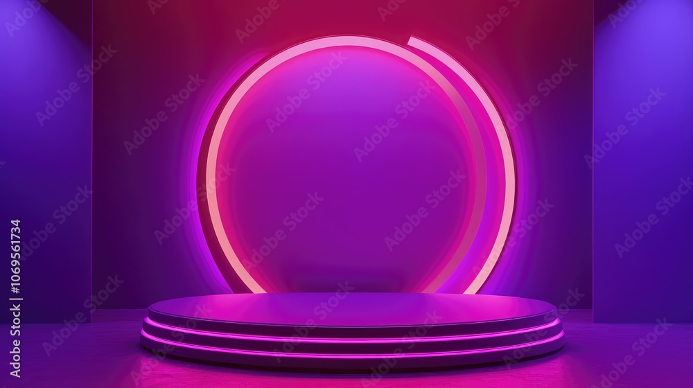 Abstract Purple and Pink Neon Background with Platform Abstract Purple and Pink Neon Background with Platform