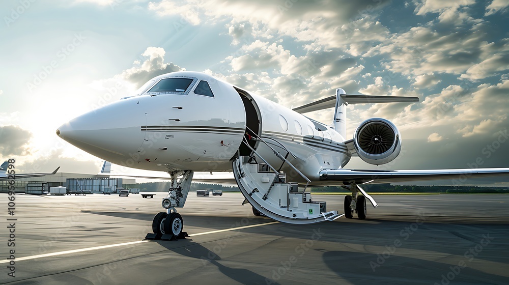 Private jet on the runway in the winter Private jet on the runway in the winter