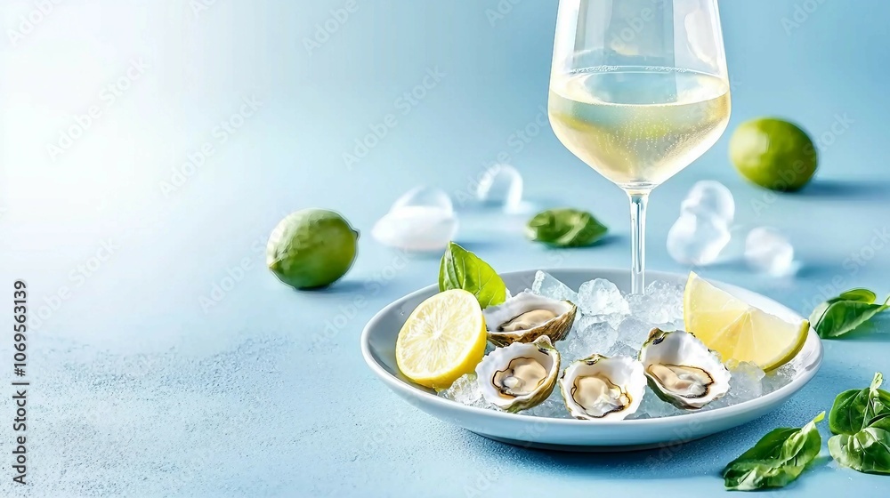 Fresh Oysters on Ice with Lemon and Lime Garnish Fresh Oysters on Ice with Lemon and Lime Garnish