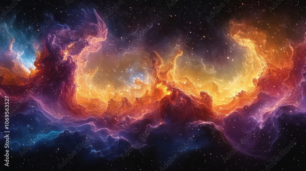 Obraz premium cosmic scene of a colorful galaxy filled with swirling nebulae and brilliant supernovae, creating an explosion of colors that captures the imagination