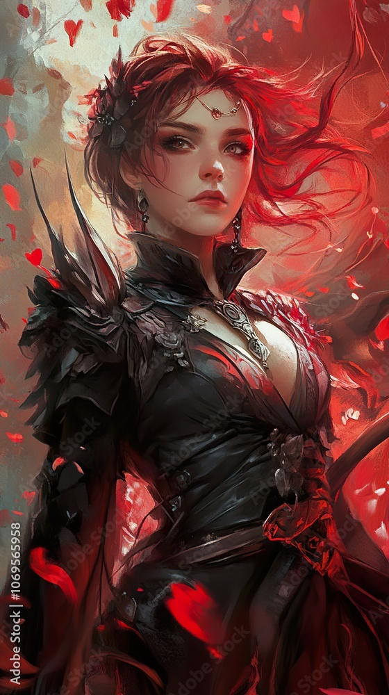 Fantasy Portrait of a Woman with Red Hair and a Dark Dress Fantasy Portrait of a Woman with Red Hair and a Dark Dress