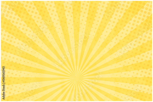 水彩風水玉入り集中線・黄　ベクター