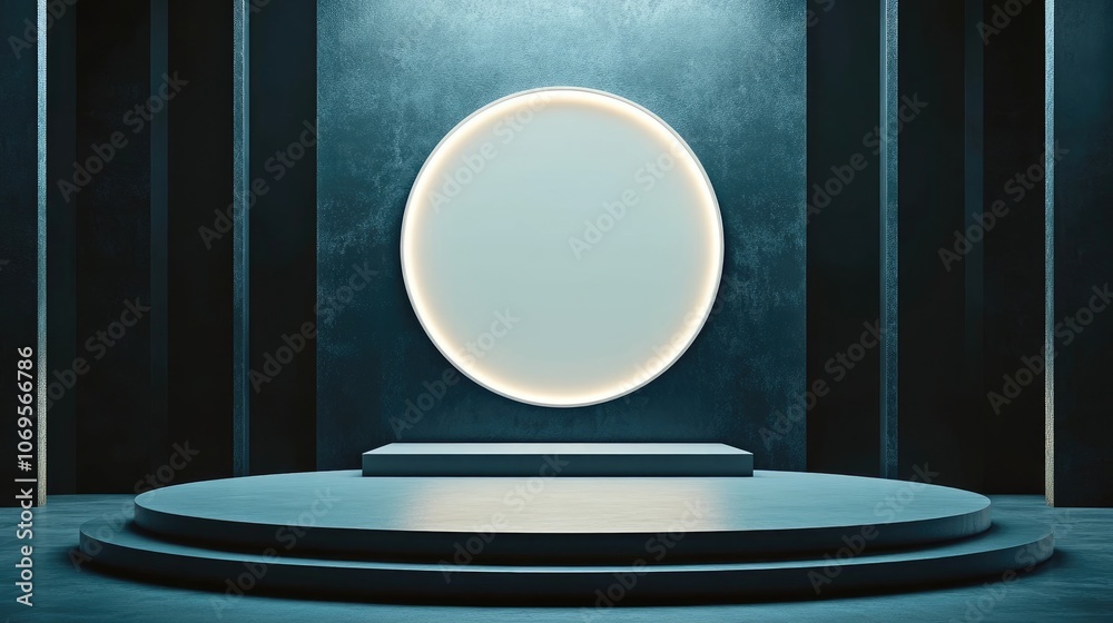 Circular Platform with Illuminated Oval in Dark Room Circular Platform with Illuminated Oval in Dark Room