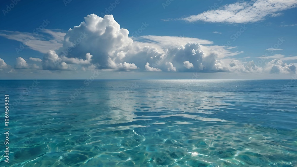 Calm Ocean with Blue Sky and White Clouds Calm Ocean with Blue Sky and White Clouds