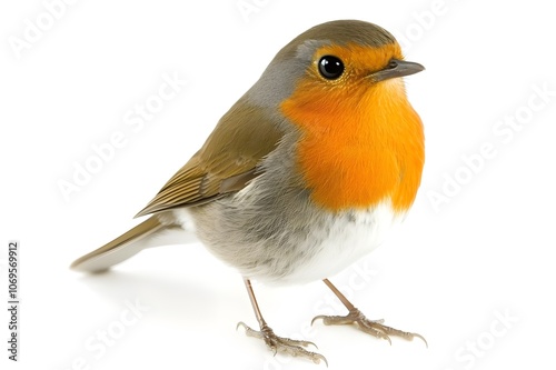 Robin Bird Isolated on White Background.