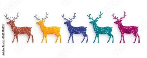 Playful and Vibrant Christmas Reindeer Collection in Various Colors on White Background