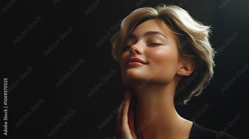 Wide angle, Lifestyle photo of a woman looking inspired, gazing upward with a soft smile and hands gently clasped, 4k resolution, Plain background, cinematic scene Wide angle, Lifestyle photo of a woman looking inspired, gazing upward with a soft smile and hands gently clasped, 4k resolution, Plain background, cinematic scene