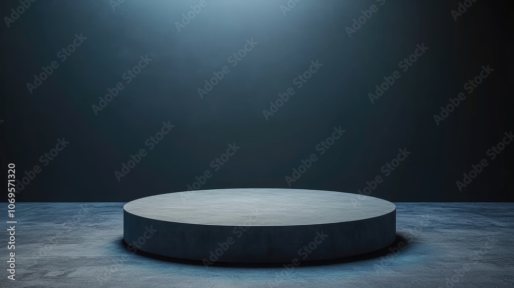 A Circular Concrete Podium Under a Soft Light in a Dark Setting A Circular Concrete Podium Under a Soft Light in a Dark Setting