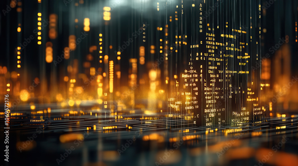 Digital data streams create mesmerizing visual of glowing numbers and symbols, representing technology and innovation in futuristic setting Digital data streams create mesmerizing visual of glowing numbers and symbols, representing technology and innovation in futuristic setting