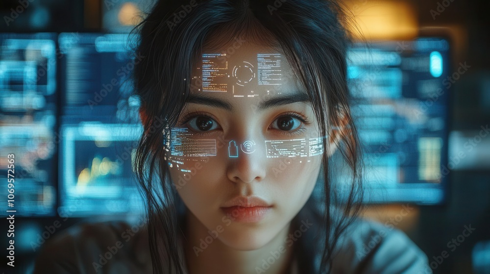 focused programmer immersed in coding, holographic screens displaying trading data and cyber security symbols, creating a futuristic research environment focused programmer immersed in coding, holographic screens displaying trading data and cyber security symbols, creating a futuristic research environment