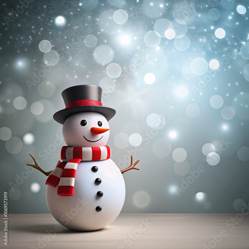 snowman with christmas tree. snowman, christmas, winter, snow, holiday, hat, xmas, santa, vector, illustration, cold, celebration, snowflake, decoration, gift, scarf, season, cartoon, ice, card, decem photo