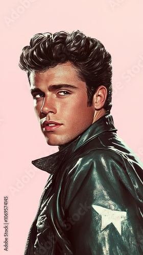 Retro Style Portrait of a Man in a Leather Jacket