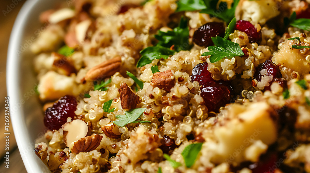 Quinoa stuffing with cranberries and nuts for a healthy Thanksgiving option. Quinoa stuffing with cranberries and nuts for a healthy Thanksgiving option.