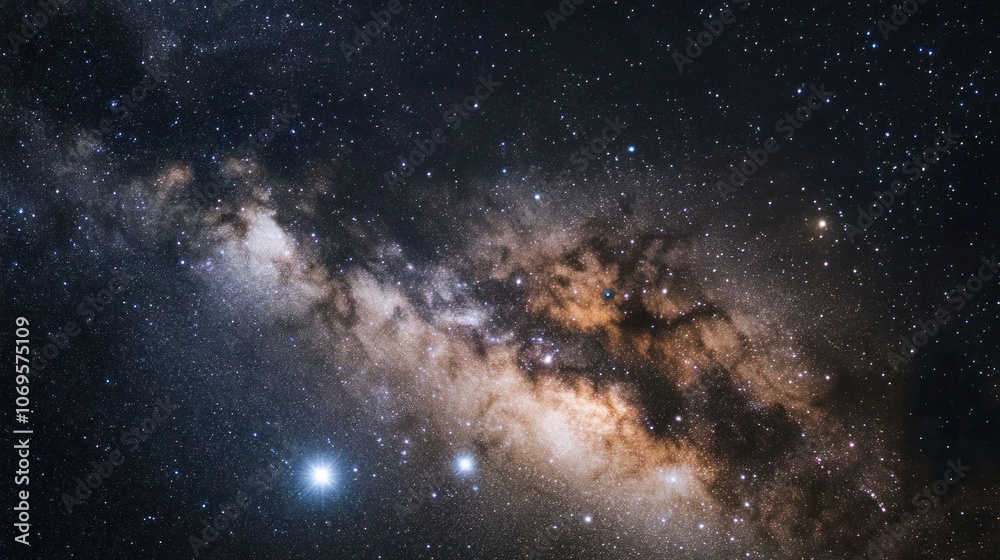 A stunning view of a galaxy filled with stars and cosmic clouds, showcasing the beauty of space. A stunning view of a galaxy filled with stars and cosmic clouds, showcasing the beauty of space.