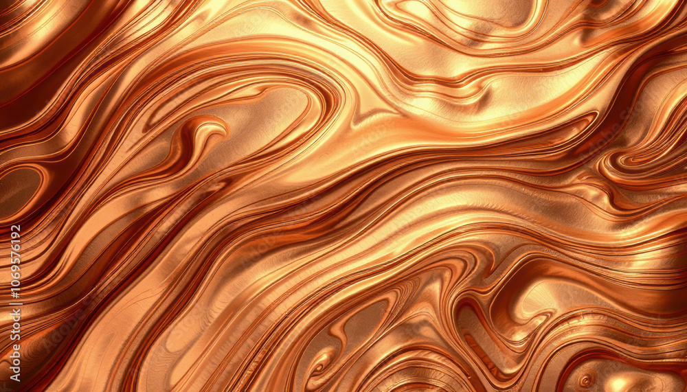 Liquid copper background with smooth, flowing patterns and metallic sheen, creating warm and luxurious feel. Ideal for design projects and artistic applications Liquid copper background with smooth, flowing patterns and metallic sheen, creating warm and luxurious feel. Ideal for design projects and artistic applications
